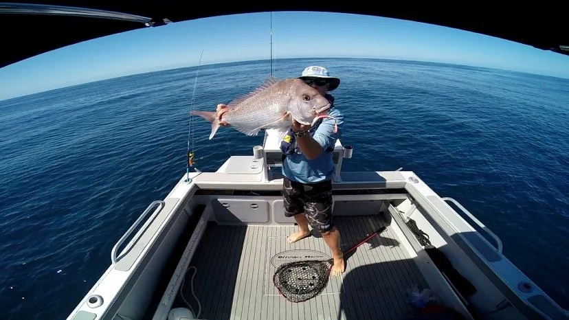 Angler holding a large fish over the rear deck