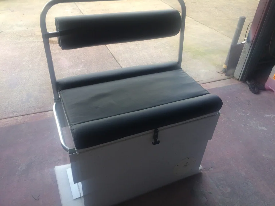 Alloy seat box with black upholstered bench and backrest